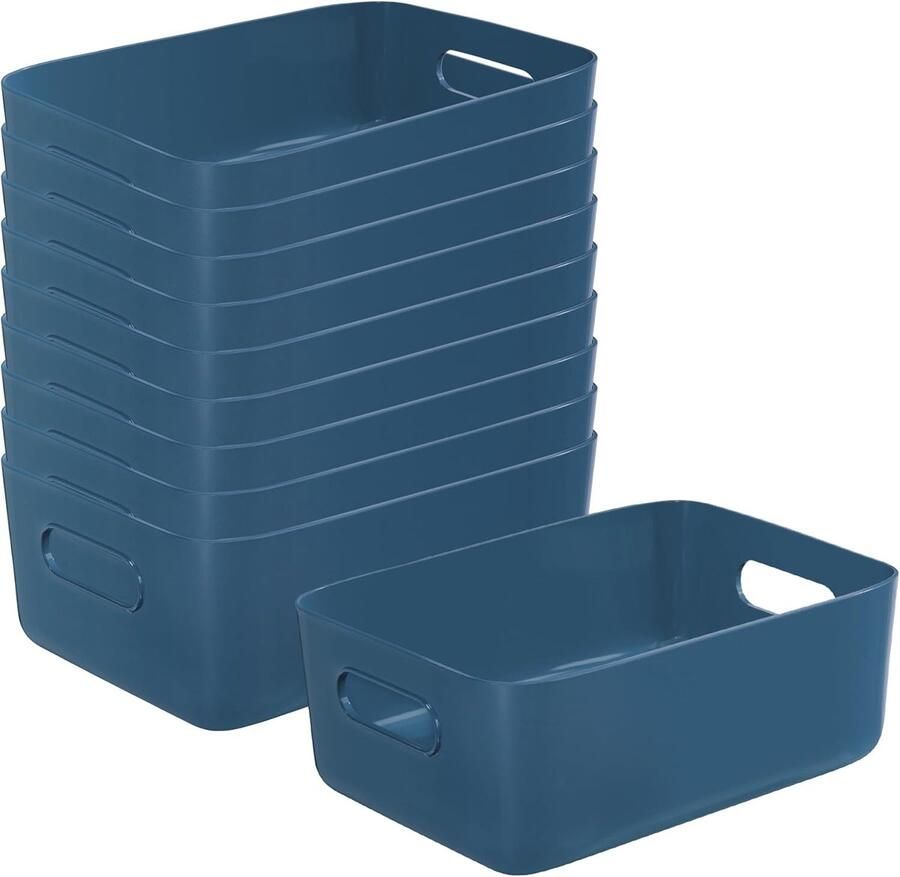 Opbergdoos Kunststof Klein 10 stuks 25 x 16 x 10 cm Opbergmand Keuken Blauw Opbergboxen Kunststof Manden voor Badkamerkast Plank Organizer Boxen