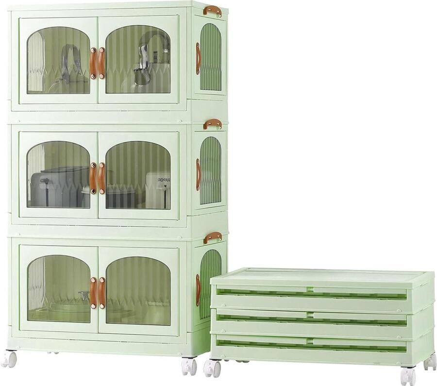 3×58L Opbergdoos met Deksel Stapelbaar Geschikt voor Kleding Speelgoed Groen Kunststof