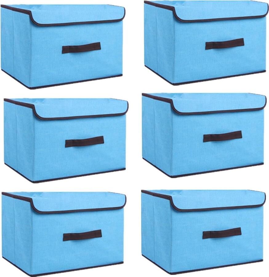 Opbergdoos met deksel opvouwbaar 6 stuks blauw stof 26 x 19 x 16 cm