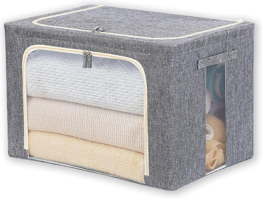 Opbergdoos met deksel opvouwbare opbergkubussen 1 stuk grijs stof 50 x 40 x 33