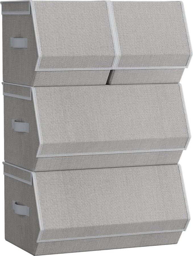 Opbergdoos met deksel set van 4 kledingkastorganisatoren stapelbaar opvouwbare doos met magnetische sluiting stoffen opbergdozen voor kleding boeken duifgrijs RLB022W01