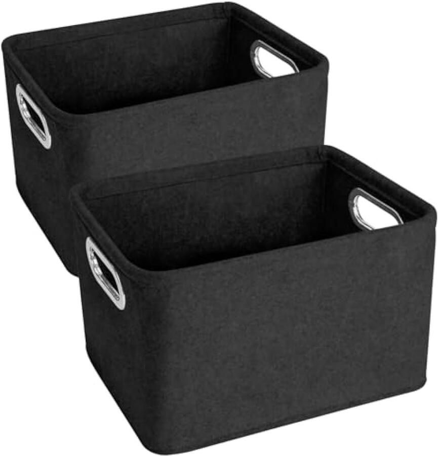 Opbergdoos met handgrepen opvouwbare vilten opbergmand vilten mand keukenkast organizer mand voor keuken badkamer kantoor rek 2 stuks (zwart)