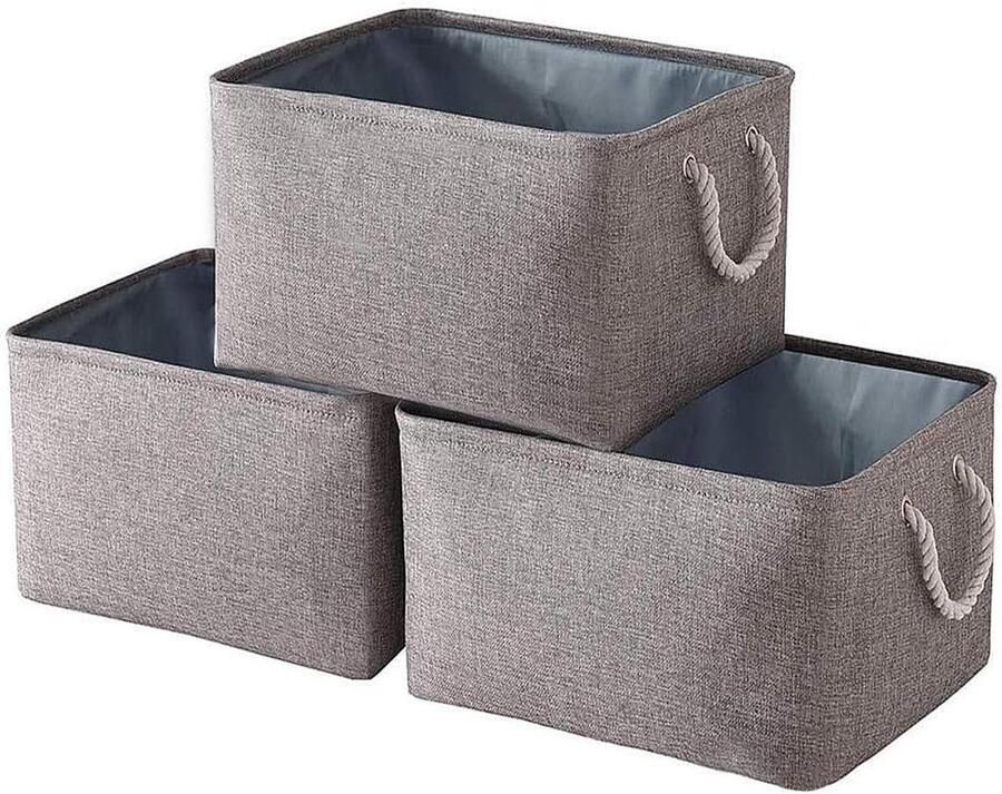 Retadou Opbergdoos opbergmand met handvat stoffen kubusmanden voor kast plank kleding 34 x 22 x 17 cm grijs 3 stuks