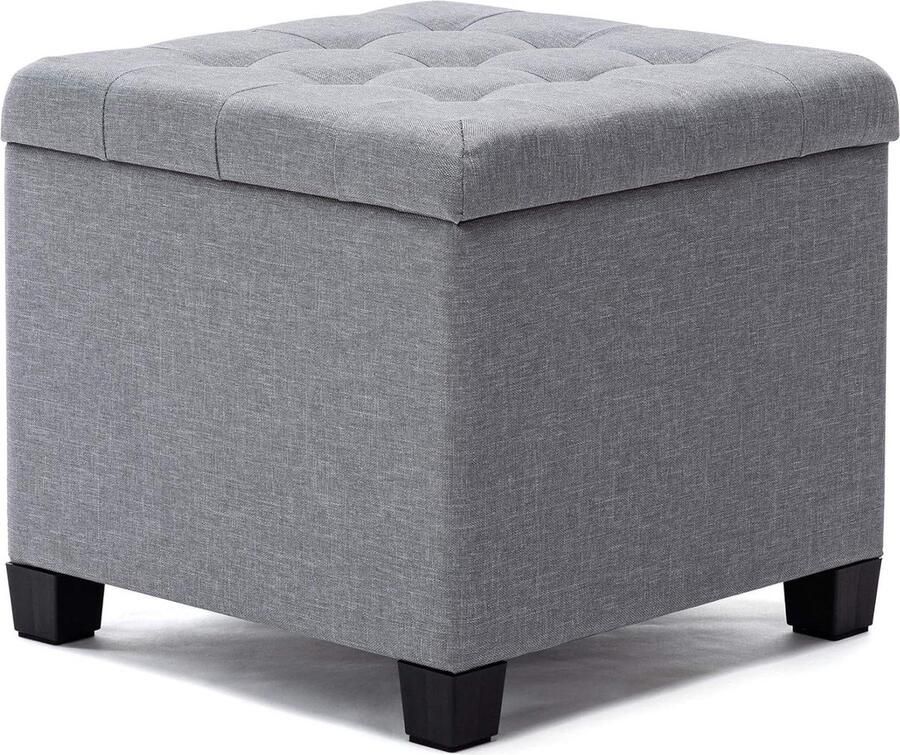 Opbergdoos poef voetenbank 45 cm kubus sterk houten frame linnen woonkamer speelgoedkist kledingstoel slaapkamer lichtgrijs