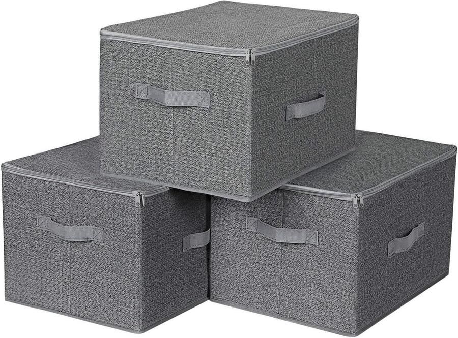 Opbergdoos set van 3 Opvouwbare stoffen dozen met handvaten Grijs Opbergen kleding spiegelspullen RYZB03G