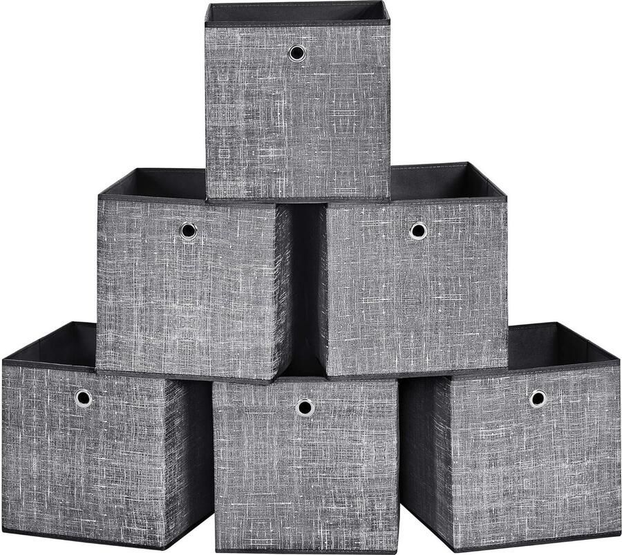 Opbergdoos Set van 6 Opbergdozen Stoffen Dozen Organisatordoos Containerdoos Speelgoeddoos Schoenendoos Kastdoos Zwart 30 x 30 x 30 cm