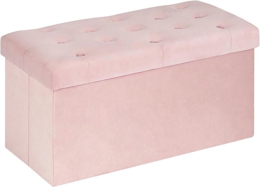 Opbergdoos Stoel Kruk met Deksel Opvouwbare Voetenbank in Fluwelen Stof Roze Woonkamer Decoratie 80 x 40 x 40 cm