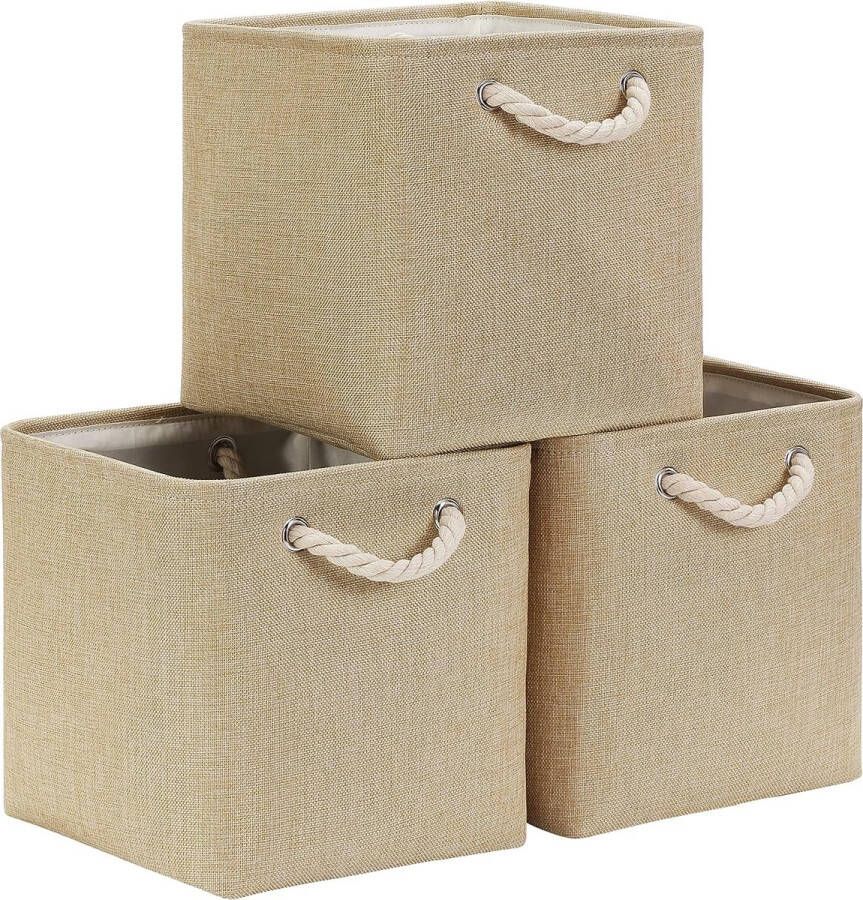 Opbergdoos stof opbergmand beige manden stof in blokjes (30x30x30 cm) voor kast plank en kleding (opvouwbaar 3-pack)