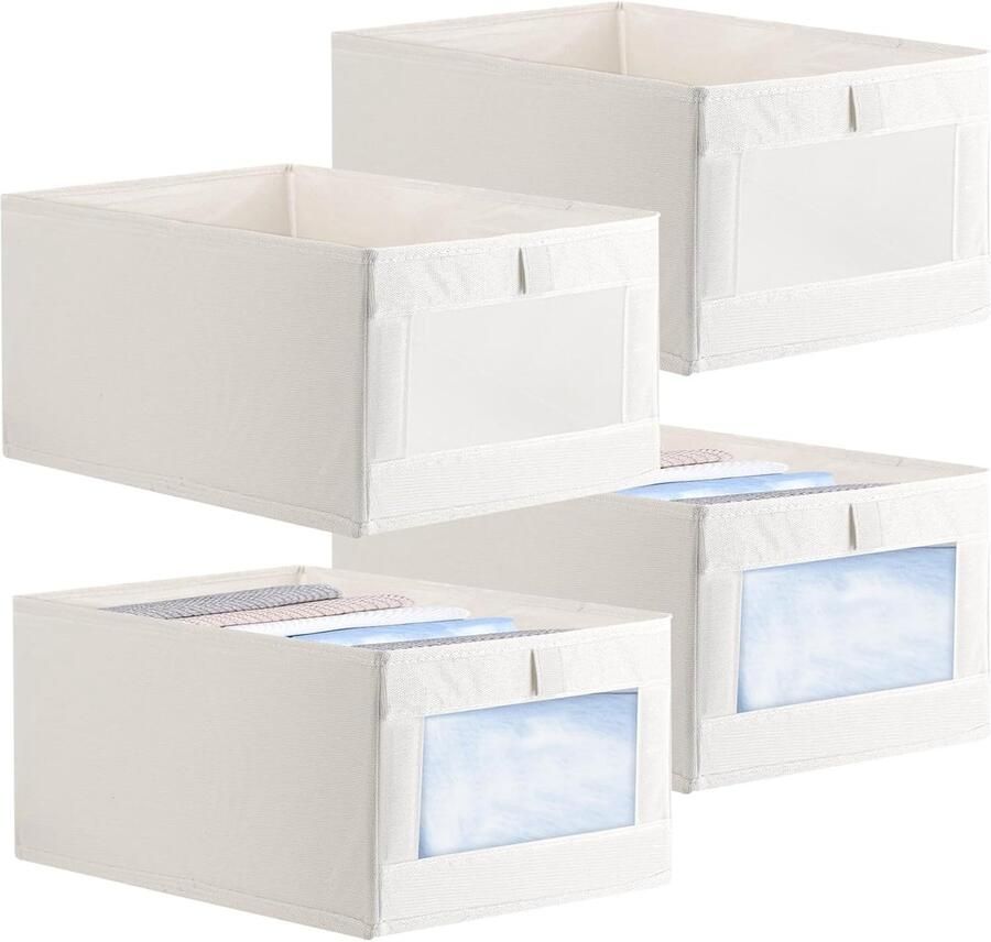 Opbergdoos stoffen kledingkast organizer met transparant venster 40 x 28 x 17 cm kastorganizer kledingkast voor broeken T-shirts truien