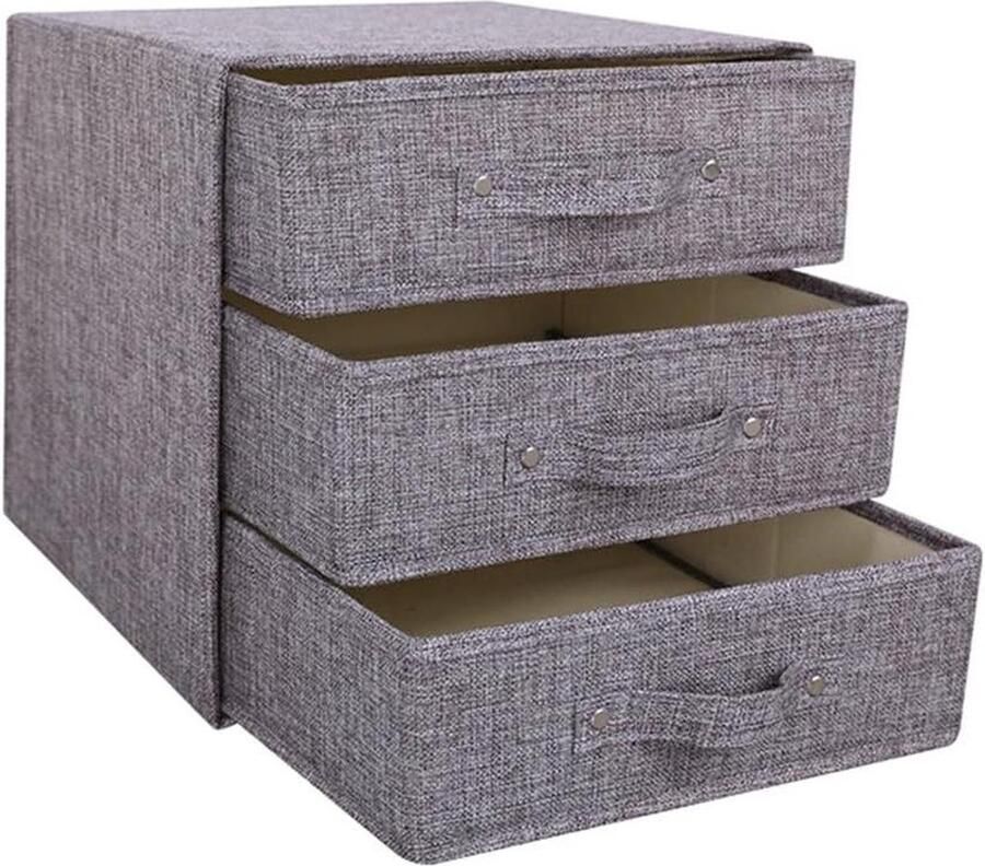 Opbergdoos Stoffen Opbergbakken Grijs 3 grote Handvat Lade Organizer met Deksel Opvouwbare Containers voor Sokken Ondergoed BH's Ties Sjaals