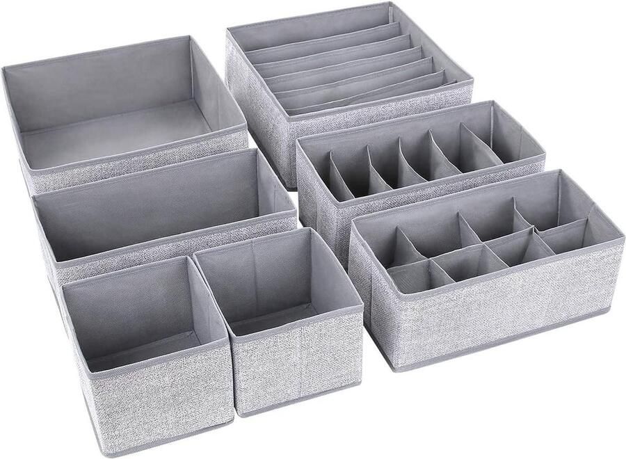 Opbergdoos van vliesstof Set van 7 Opvouwbare Lade-organizers Ondergoed en Sokken Opbergen Lichtgrijs