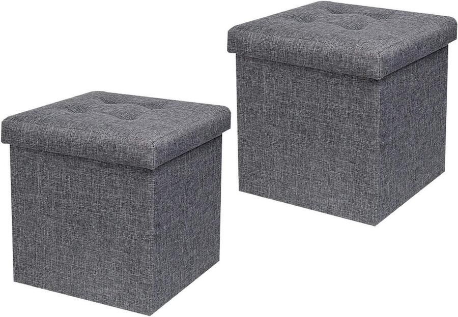 Opbergdoos Voetenbank Opvouwbare kruk met opslagtank Grijs Verpakking van 2 32 x 32 x 32 cm