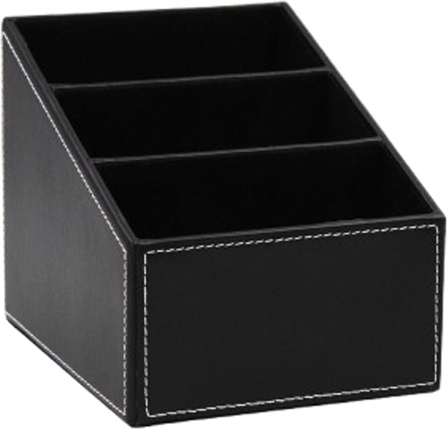 Opbergdoos voor afstandsbediening Leren tv-afstandsbedieninghouder Opbergrek met 3 compartimenten Opbergrek voor media-accessoires Opbergdoos voor op het bureau Afstandsbediening en kantoorbenodigdheden (zwart)