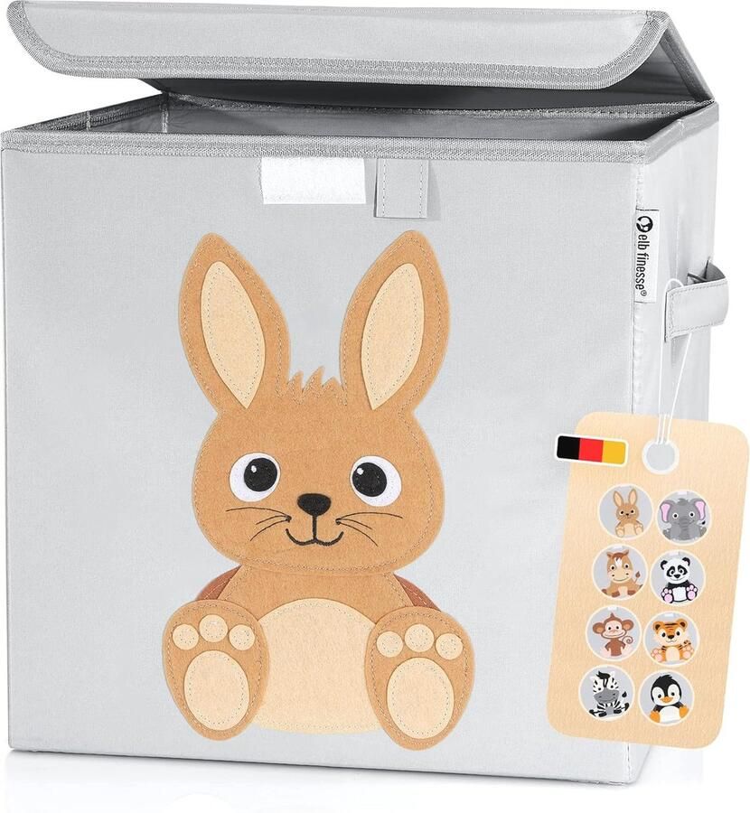 Opbergdoos voor kinderen met dierenmotieven Stabiele speelgoedkist met deksel voor kinderkamer (33 x 33 x 33 cm)