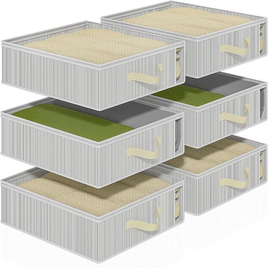 Opbergdoos voor kleding met deksel: 6 stuks 50 l grote organizer voor kledingkasten opvouwbare stoffen opbergtas onder het bed met handvat kledingkast