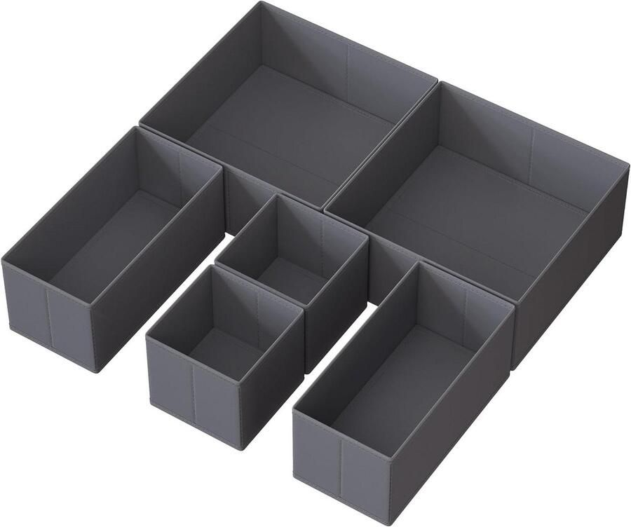 Underwear Organizer Drawer Storage Box Set of 6 Foldable Fabric Box for Socks Bras Ties and Scarves (Grey) RDZ06G