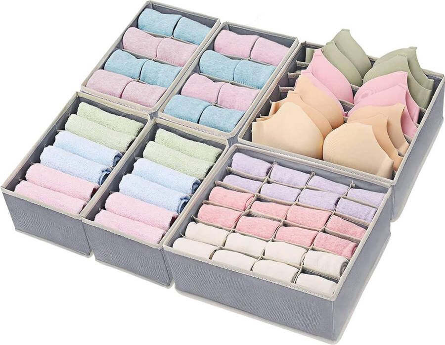 Opbergdoos voor ondergoed lade-organizer gebruikt voor kledingkastladeverdelers sokken beha's en stropdassen vouwdoos stoffen doos voor kast (set van 6 grijs)