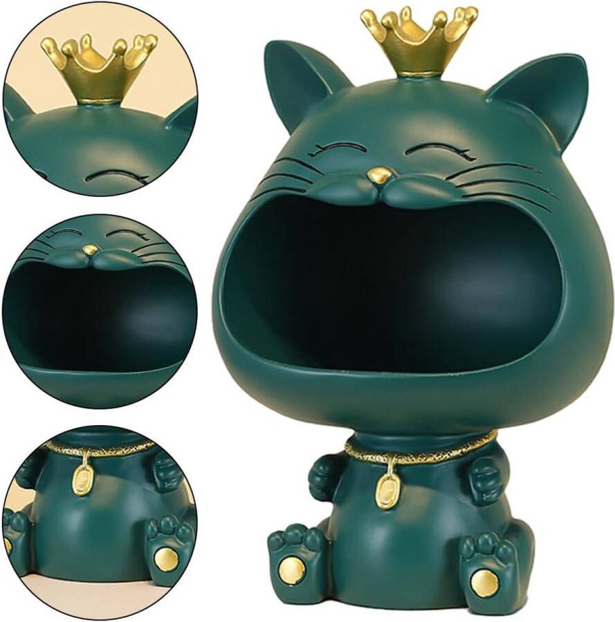 Opbergdoos voor sieraden kattenfiguren lachende kat sleutels opbergdoos groot beeldje bureau kleine voorwerpen organizer sculptuur kattenbeeldje hars voor thuis