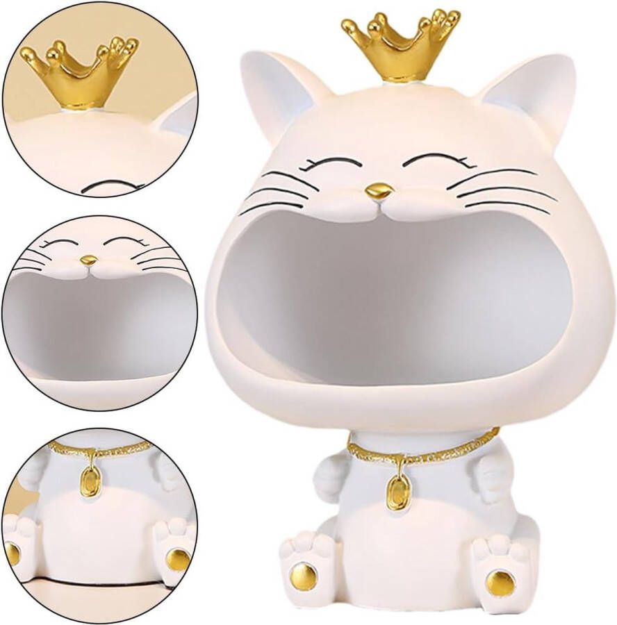 Opbergdoos voor sieraden kattenfiguren lachende kat sleutels opbergdoos groot beeldje bureau kleine voorwerpen organizer sculptuur kattenbeeldje hars voor thuis