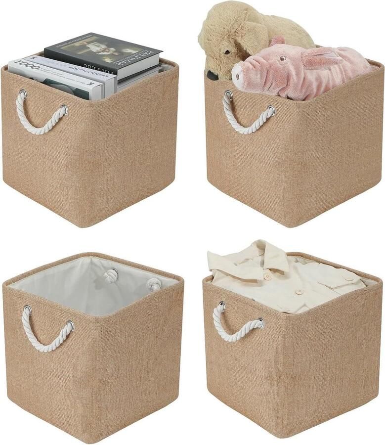 Opbergdoos vouwdoos 4 stuks 30 x 30 x 30 cm grote vouwdozen opbergmand stoffen opbergdozen manden voor planken Kallax voor kleding speelgoed gereedschap kledingkast (kaki)