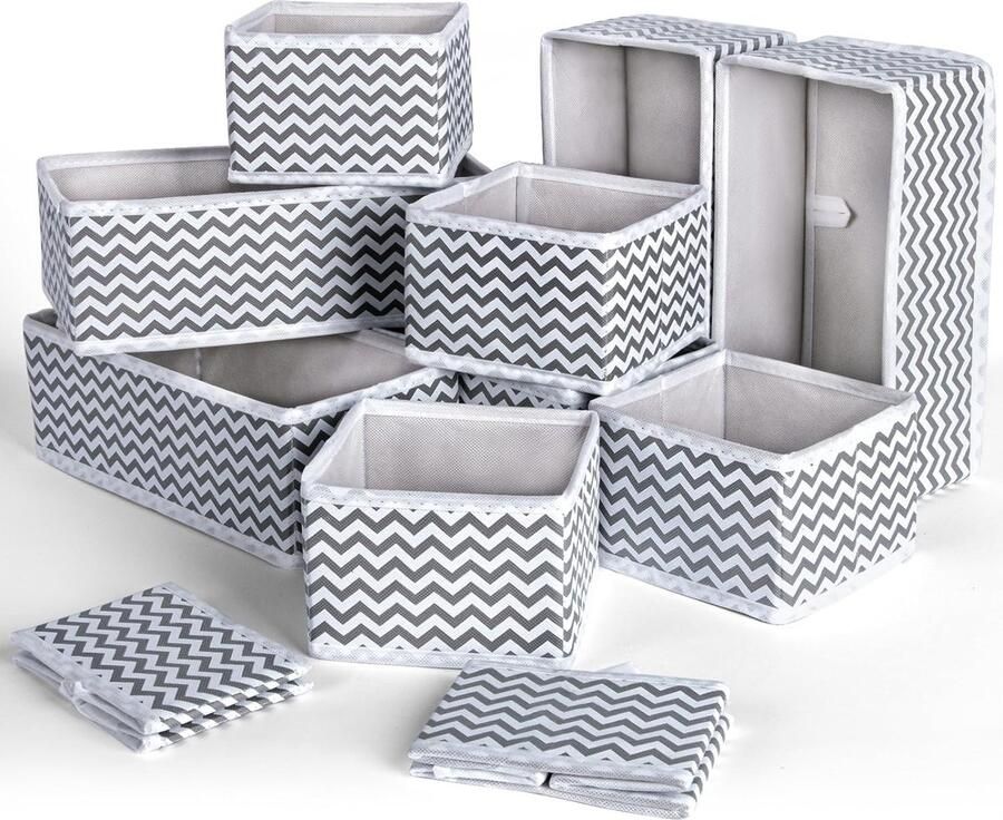 Opbergdozen 12 stuks opvouwbare lade-organizer kledingorganizer opbergsysteem vlies-kledingopbergmand voor ondergoed stropdassen sokken (lichtgrijs) - Foto 2