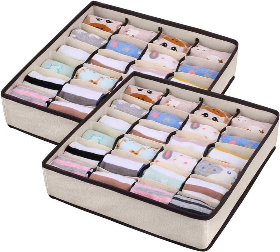 Opbergdozen 2 stuks voor in de kledingkast schuifladen organizer 24 vakken opvouwbare doos voor ondergoed sokken stropdassen beha s