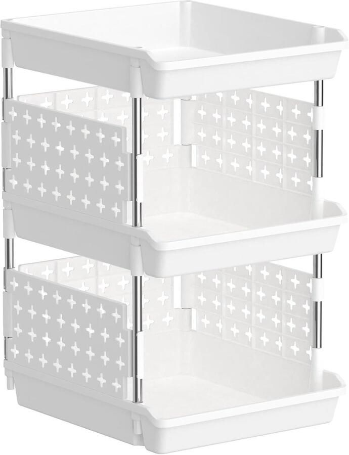 Opbergdozen 3 Niveaus Plastic Opbergrek voor Garderobe Keuken Groente Kast Opbergmeubel 35 x 30 x 54 cm Wit