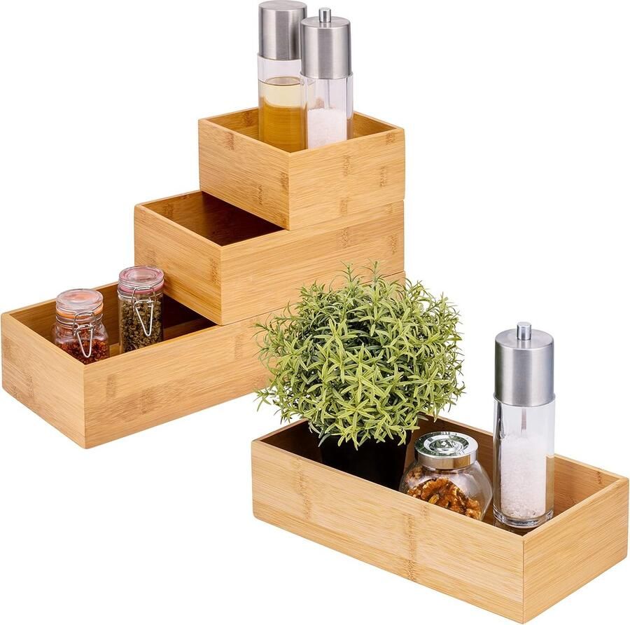 Opbergdozen 4-delig van bamboe vier maten stapelbaar