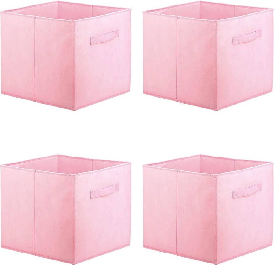 Opbergdozen 4 stuks 33 x 38 x 33 cm grote vouwdozen opbergkubussen met handgrepen stoffen dozen opbergdoos opbergbox voor Kallax dozen slaapkamer kasten roze