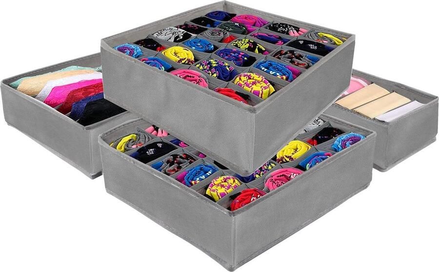 Opbergdozen ladeverdeler organizer met 24 vakken voor sokken stropdassen ondergoed kleine accessoires opbergsysteem opvouwbaar (grijs)