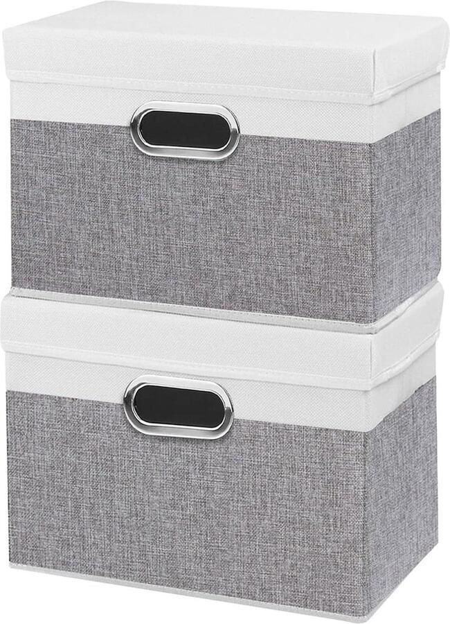 Opbergdozen met Deksel Opvouwbaar 2 Stuks Wit Grijs Stof 32x23x20cm