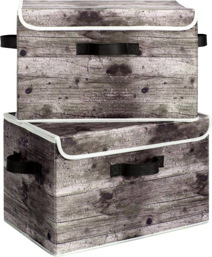 Opbergdozen met deksel set van 2 opbergdozen opvouwbare opbergdozen met dekselstof opbergmanden voor kleding grijze houtnerfdozen met dekselopslag