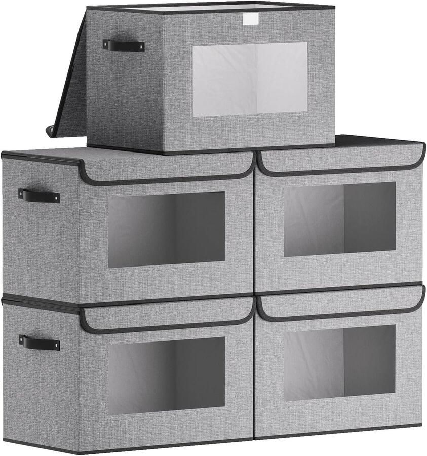 Opbergdozen met Deksel Vouwbare Kledingkast Organizer 5 Stuks Grijs 45 x 30 x 30 cm