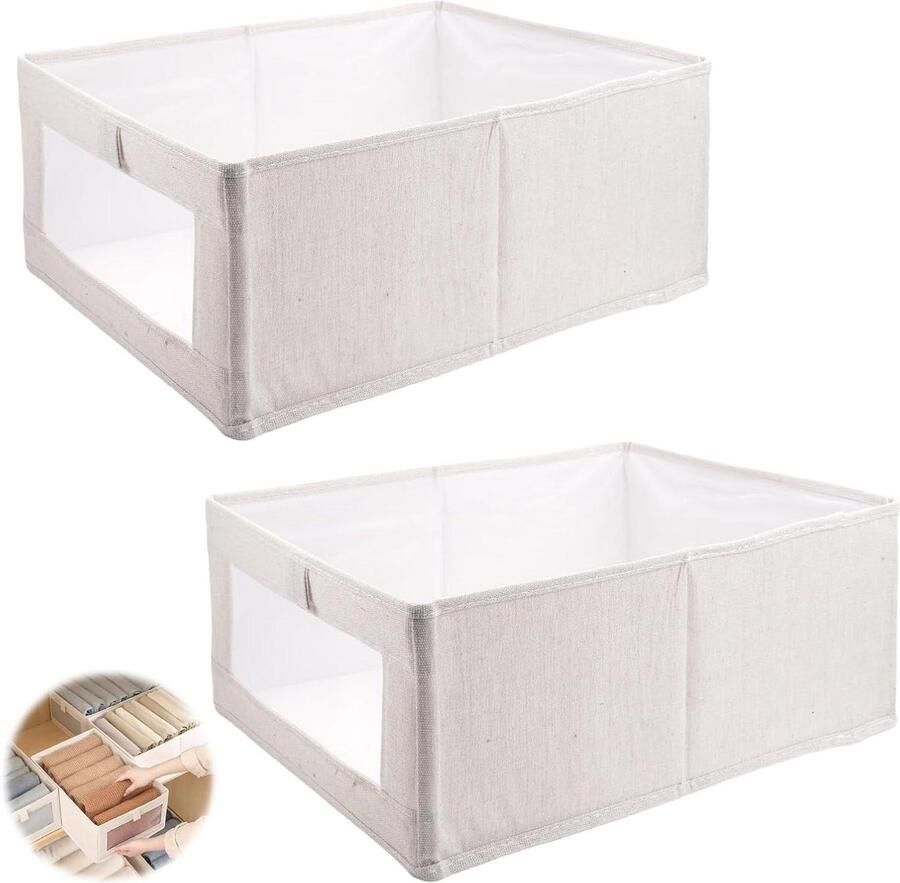 Opbergdozen met kijkvenster voor kledingkast Set van 2 Organisatie en opbergen家 Kleding Boeken Cosmetica Speelgoed
