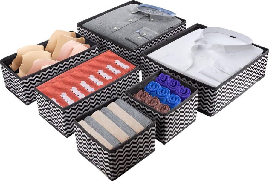 Opbergdozen opvouwbare lade-organizer multifunctioneel opbergsysteem voor kast voor sokken T-shirts stropdassen ondergoed sjaals 6 stuks grijs