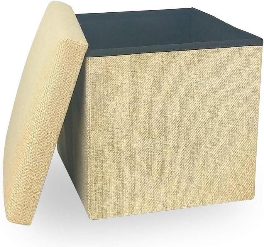 Opbergdozen Opvouwbare Zitkubus Met Traagschuim Zitting Voetenbank Vierkante Doos Creme
