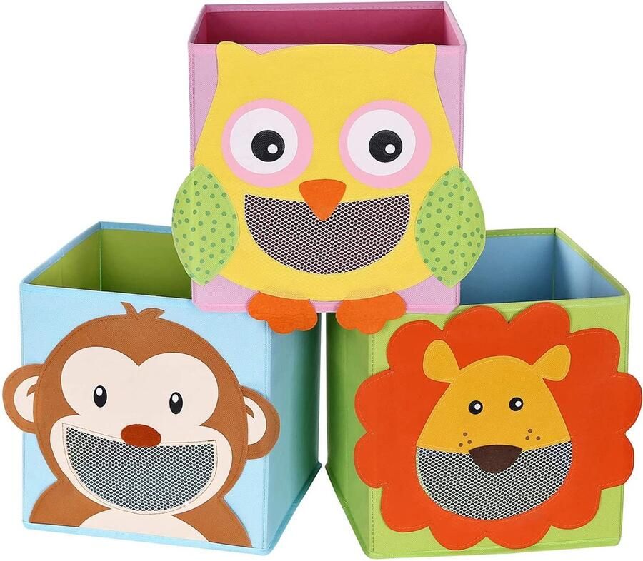 Rootz Living Rootz Opbergdozen Organizers Set van 3 Organizers Stof Opvouwbaar Kinderkamer Dieren 27 x 27 x 27 cm
