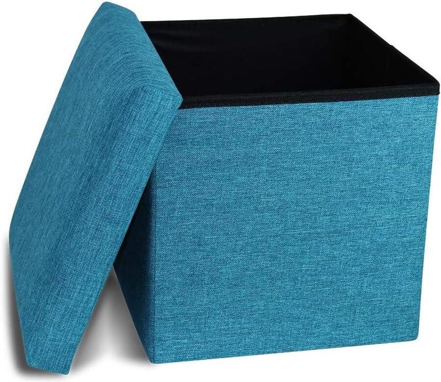 Opbergdozen Opvouwbare Zitkubus Met Traagschuim Zitting Voetenbank 30x30x30cm Blauw-Groen