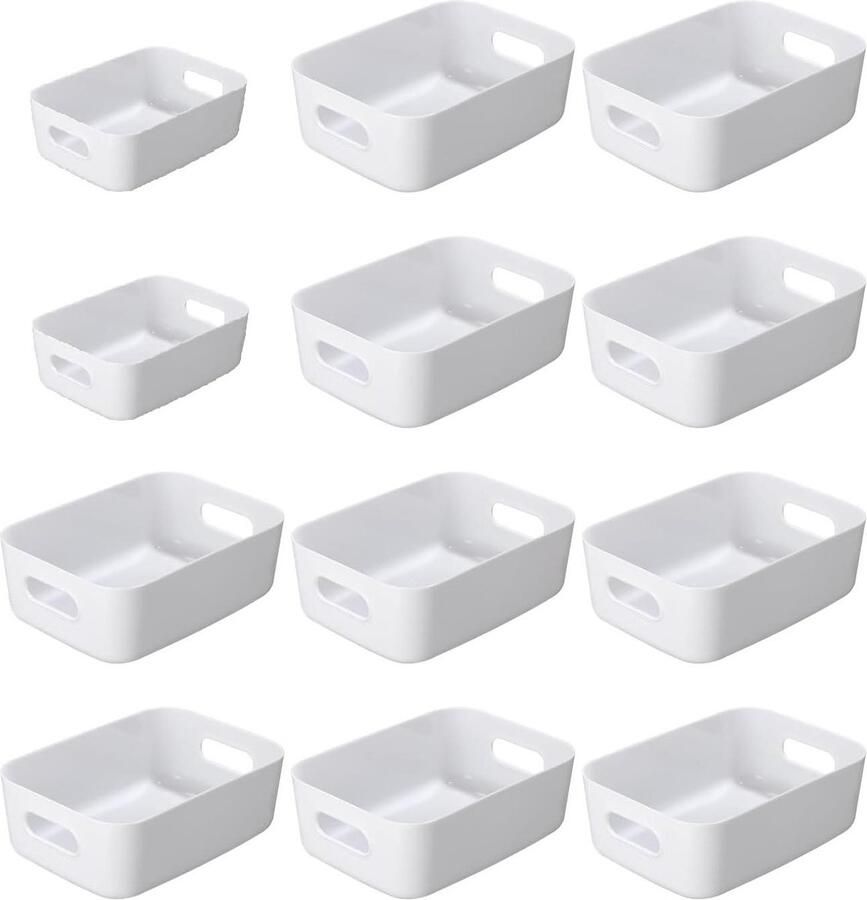 Opbergdozen Set Multifunctionele Kunststof Mand 12 Stuks Wit Met Handgrepen