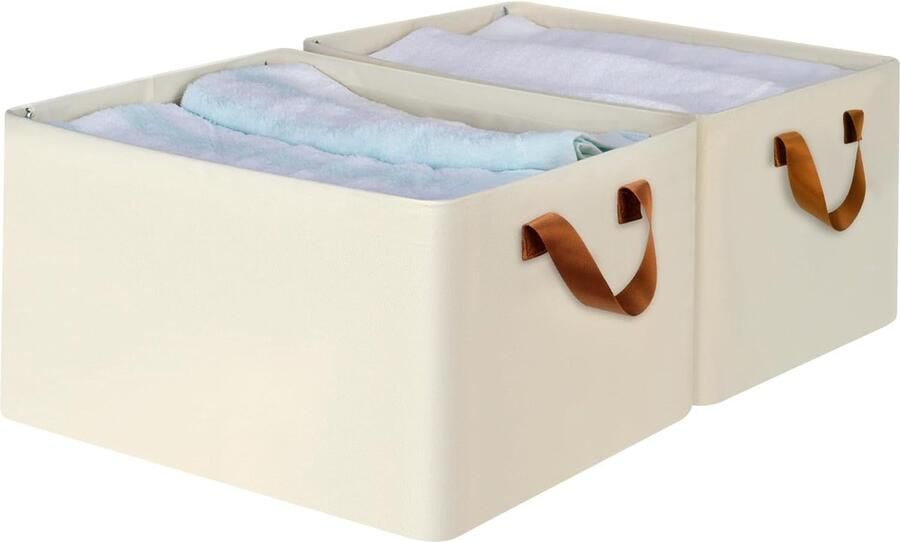 Opbergdozen set van 2 opvouwbare opbergmanden opbergruimte van Oxford-stof 41x32x23 cm geschikt voor woonkamer slaapkamer badkamerartikelenopslag (Beige)