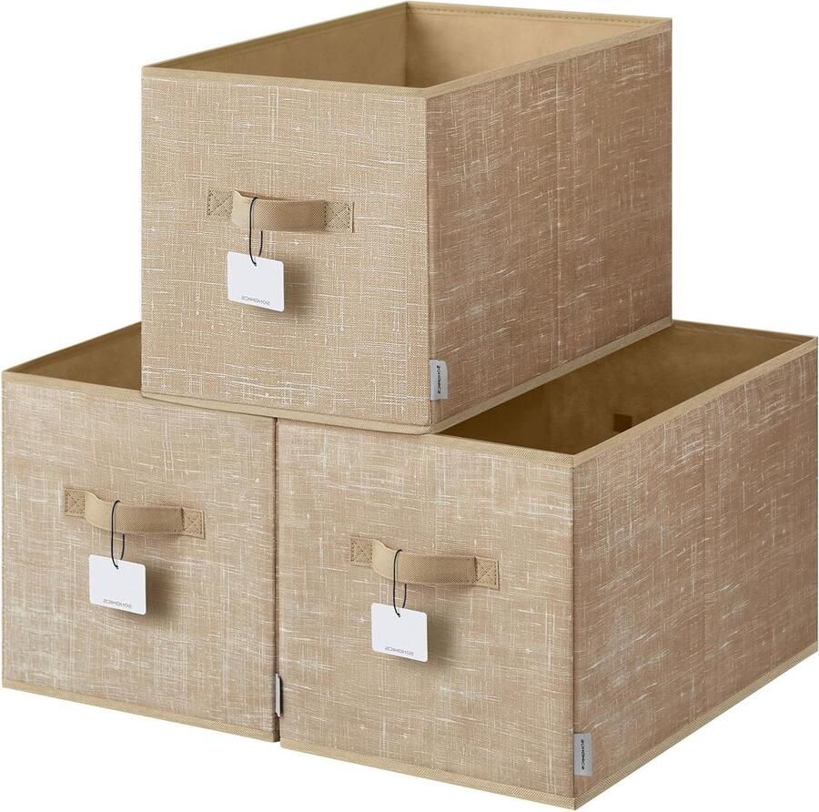 Opbergdozen set van 3 multifunctionele opbergoplossing 3 stuks zandbeige stoffen 50 x 30 x 30 cm