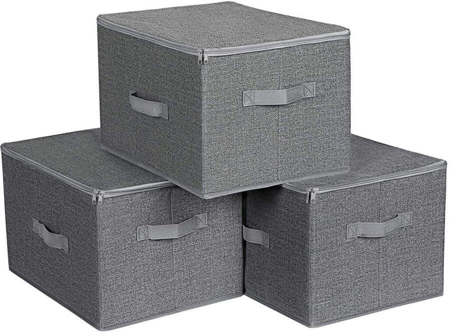 Opbergdozen set van 3 schoenendozen opbergdozen met deksel en handvat inklapbaar voor eenvoudig opbergen wanneer niet in gebruik 40 x 30 x 25 cm grijs