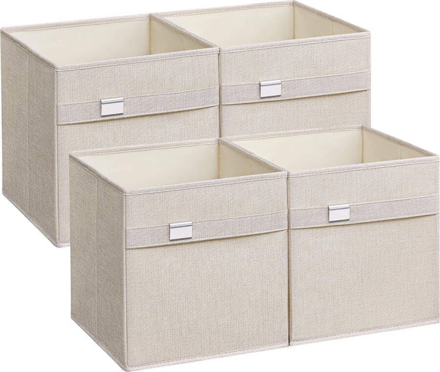 Opbergdozen set van 4 opbergdozen 30 x 30 x 30 cm 2 handgrepen opvouwbaar Oxford-stof kunstlinnen wasbaar metalen etikethouder voor kubusplank wolkwit