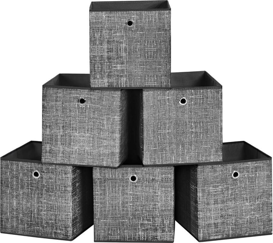 Opbergdozen set van 6 opbergdozen van niet-geweven stof met handvat 30 x 30 x 30 cm opbergdoos voor kubusplank vouwdoos kledingopberger zwart gevlekt