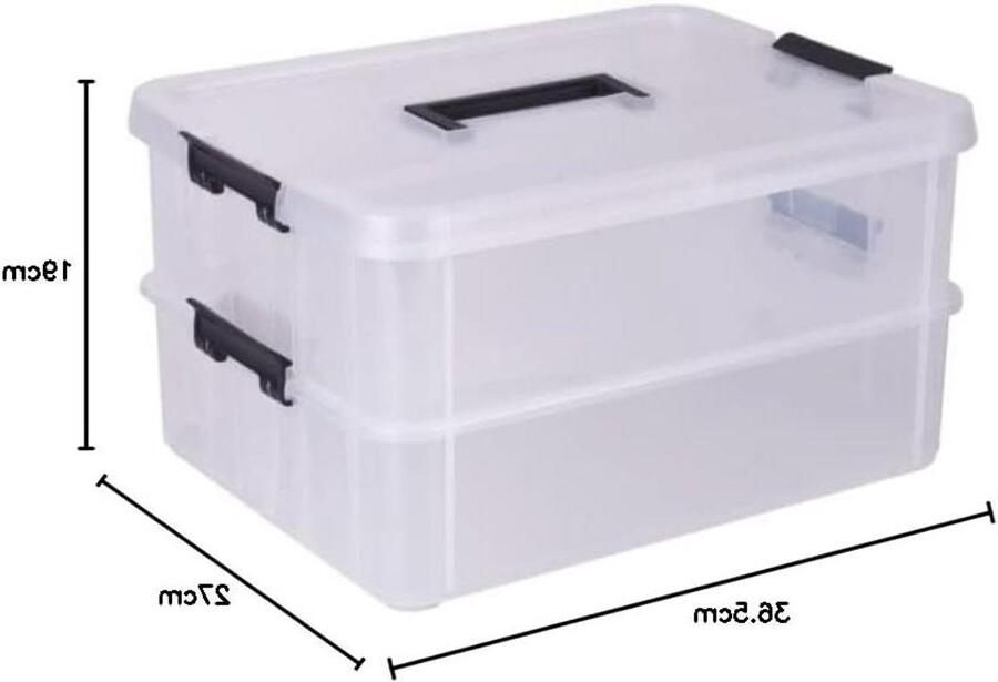 Opbergdozen van kunststof Verstelbare en stapelbare Met draaggreep Transparant Organizer voor kunst en knutselspullen Naai-accessoires Zwart