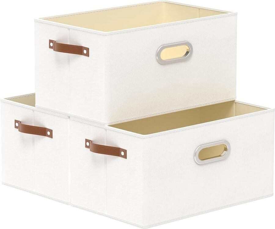 Retadou Opbergdozen van stof opvouwbare opbergmand met handgrepen wasbaar voor slaapkamer kledingopslag 38 x 25 x 21 cm wit 3 stuks