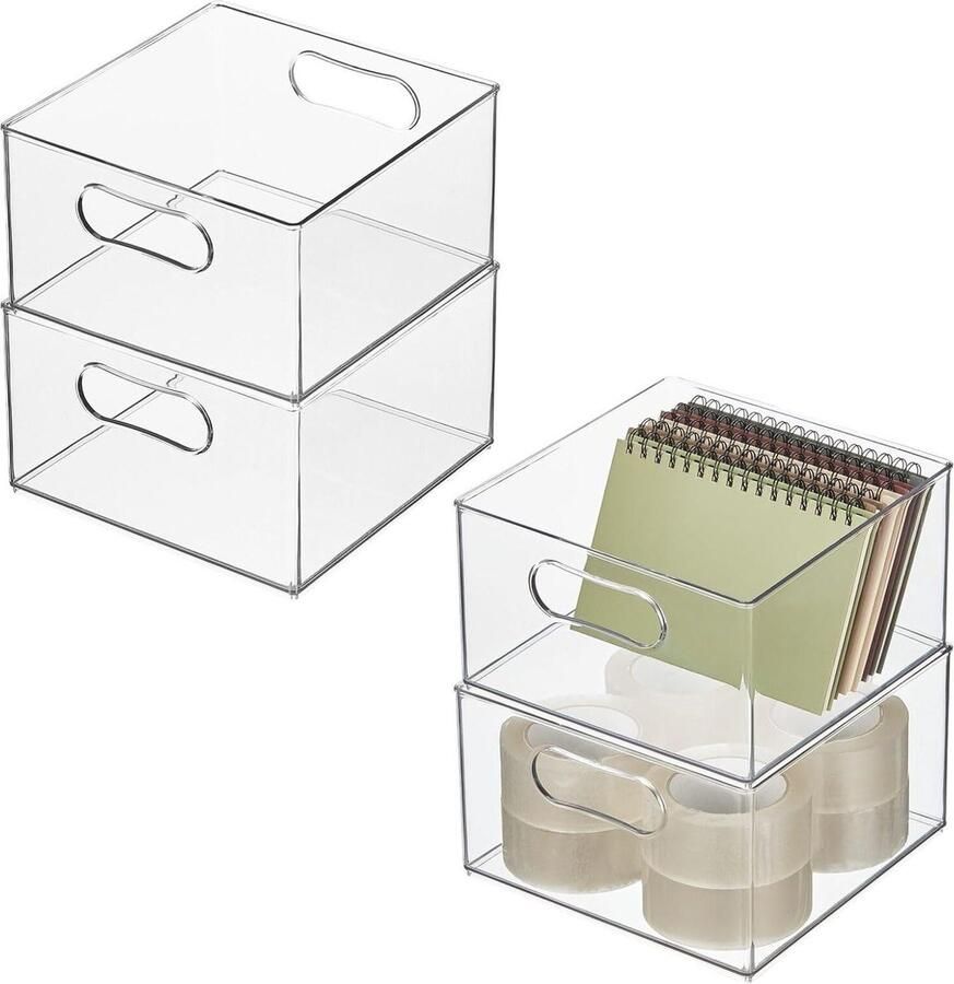 Opbergdozen voor kantoorartikelen bureau organizer voor kast of lade handige plastic container met handvatten set van 4 transparant
