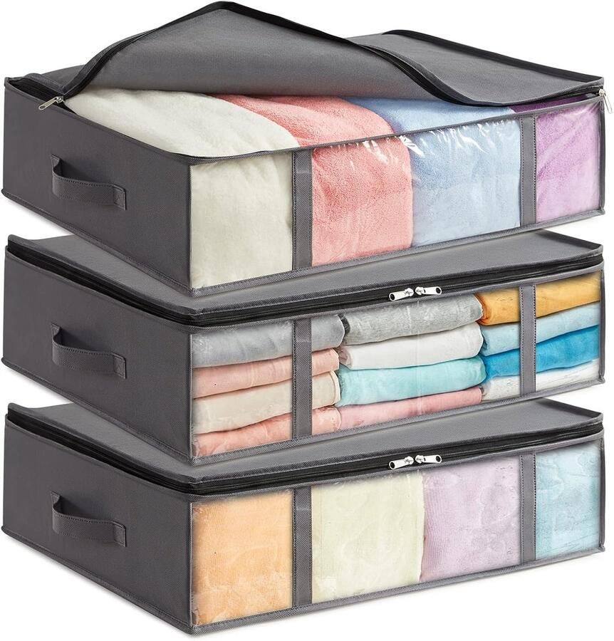Opvouwbare Kledingopbergzakken voor Onder het Bed 3-pack met Doorzichtig Voorvenster Grijs - Foto 2