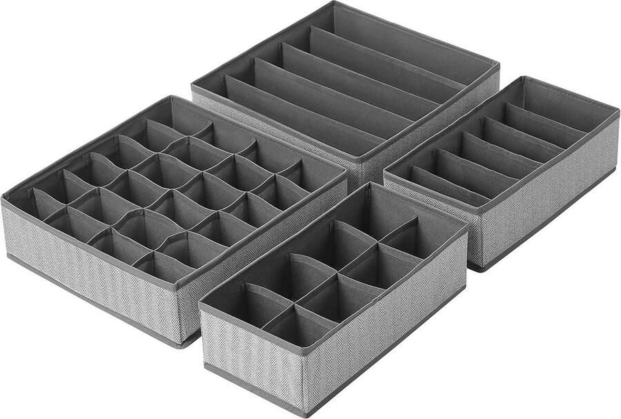Opbergdozen voor ondergoed 4-delige set lade-organizer opvouwbaar vouwdozen stoffen dozen sokken en stropdassen vliesstof linnenlook grijs
