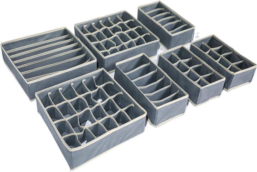 Opbergdozen voor ondergoed lade-organizer kledingkast-organisatiesysteem opvouwbaar voor beha's ondergoed sokken stropdassen vouwdoos stoffen doos set van 7 (7 stuks grijs)